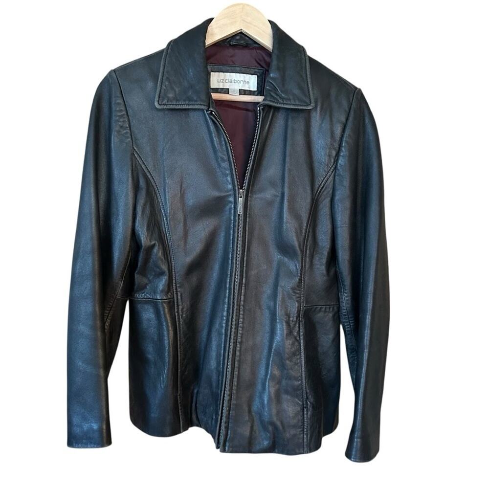 Liz Claiborne Women’s Soft Leather Black Full Zip Jacket S